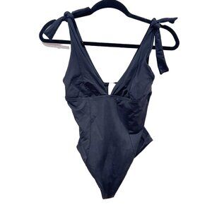 L Space LSpace Womens One Piece Swimsuit Black‎ Tie Wrap Size 8 Low Neck